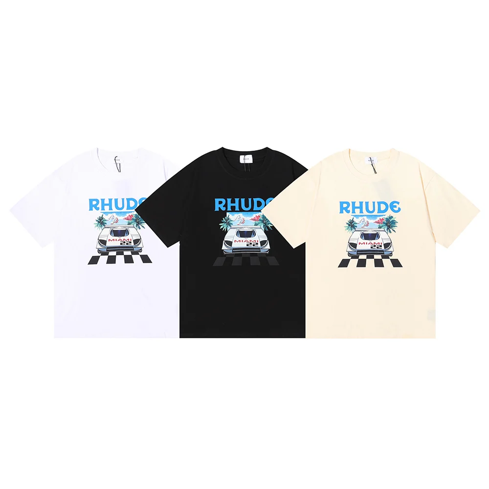 

High Street RH RHUDE Summer Loose T-Shirt F1 Formula Racing Miami Station Limited Print Short Sleeve T-Shirt