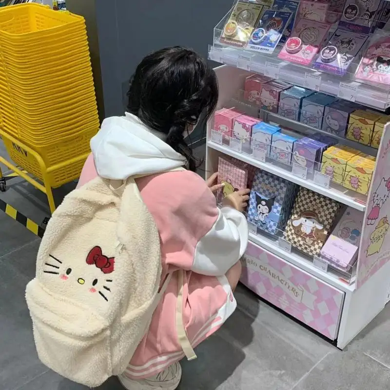 

Рюкзак Kawaii Sanrio из аниме «Хелло Китти», японская школьная вместительная сумка из овечьей шерсти для девочек, подарок на день рождения