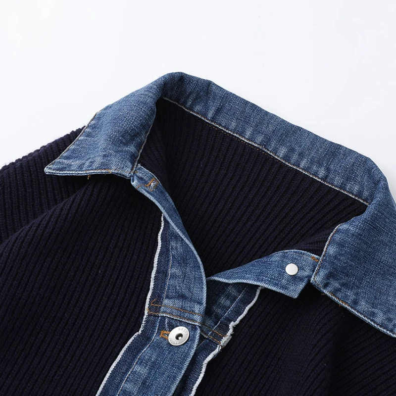 Осень-зима винтажный корейский модный женский джинсовый лоскутный кардиган