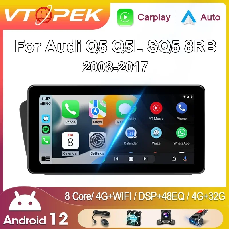 

Vtopek 10.33" Android 12 For Audi Q5 Q5L SQ5 2009-2018 Car Radio Multimedia Player Carplay QLED Stereo 4G GPS WIFI Head Unit