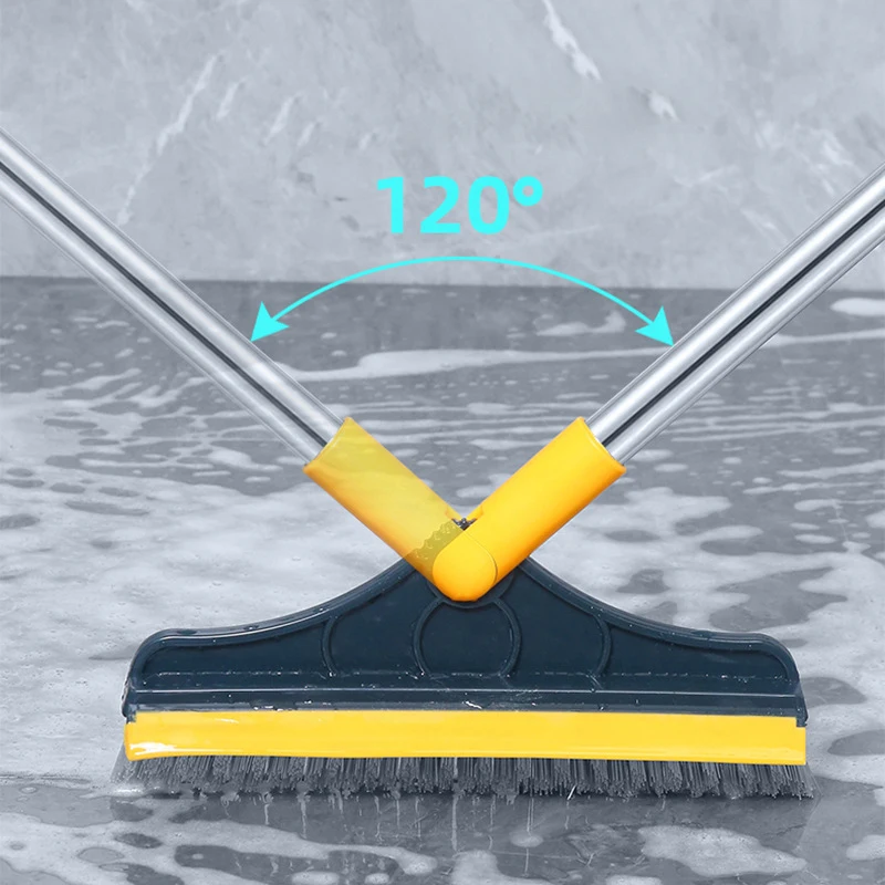 

2 in 1 Stainless Metal Long Handle Scrubber Floor Brush Scrub Brush Stiff Bristles for Tile Cleaning with Adjustable Detachable