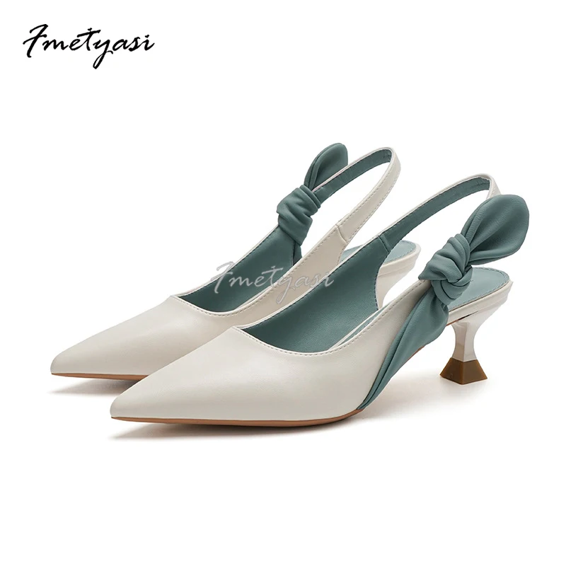 Woman Heels Pointed Toe Luxury Medium-Heeled Korean Style Sandals 2023 Summer Trend Breathable Comfortable Leather Shoe