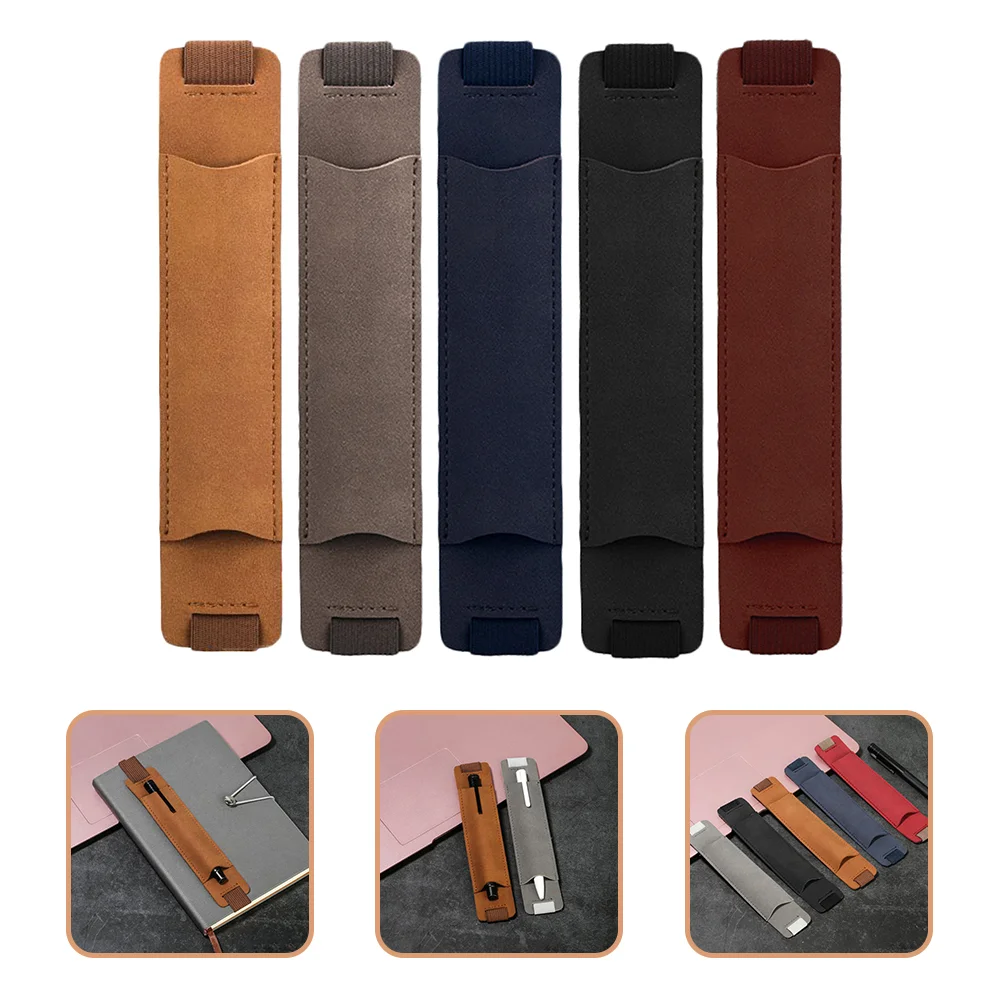 

5pcs Elastic Notebook Pen Holder PU Pen Holder Sleeves with Elastic Band For