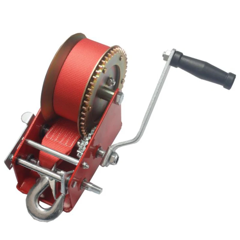 Manual Winch 3000 Lbs Plating Hand Winch Spray-Moulded Red Coloured Galvanized Nylon Rope Winch