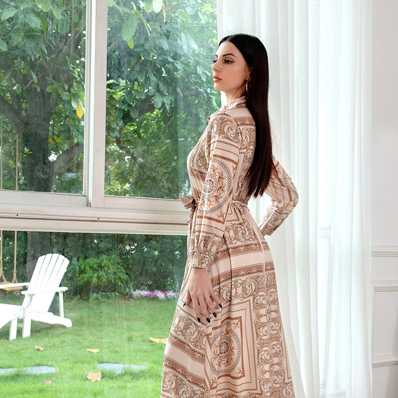 Women's Muslim Abaya Dubai Dress 2022 Printed Long Sleeve Maxi Islamic Moroccan Arabic Turkey New Jalabiya Dresses For Eid Robe
