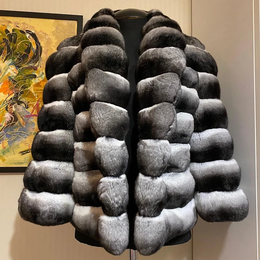 

Women Real Rex Rabbit Fur Chinchilla Colour Winter Jacket