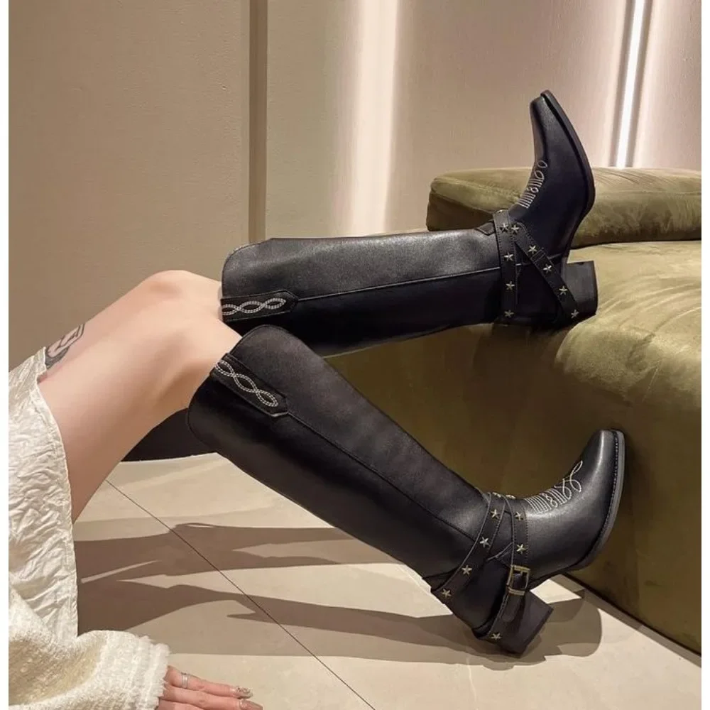 Новые винтажные ковбойские сапоги в стиле вестерн для женщин с металлической