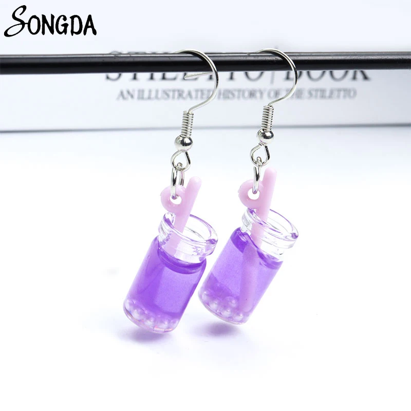 

Cute Simulation Bubble Tea Cup Drop Earrings For Women Girls Creative Candy Color Dangle Earrings Glass Lovely Jewelry Wholesale