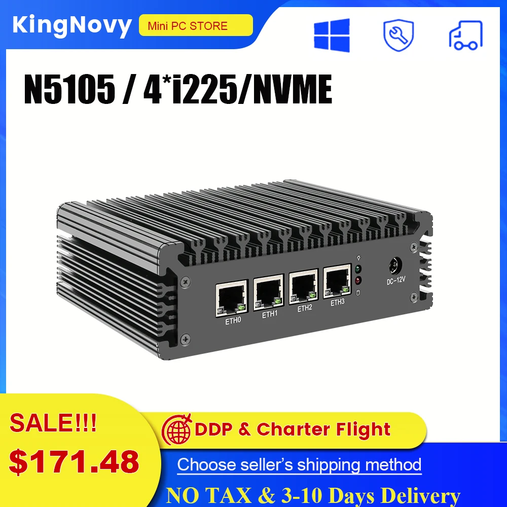 

New 2.5G Mini Router Celeron N5105 4 Core 4 Intel i225 2500M Nics VGA pfSense Firewall PC VPN Gateway Server Proxmox OPNsense