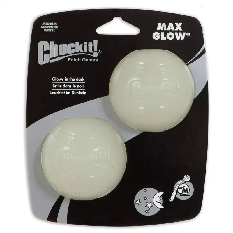 

Max Glow Dog Toy, Medium (2.5 Inch Diameter) for dogs 20-60 lbs, Pack of 2 Dog birthday Puppy toys for small dogs Dog chew toys