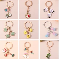cute animal bear keychains enamel fruit apple butterfly flower key rings for women men handbag car key diy jewelry crafts access