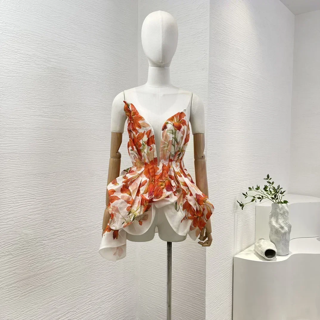 2024 новая летняя высококачественная льняная шелковая блузка без рукавов с