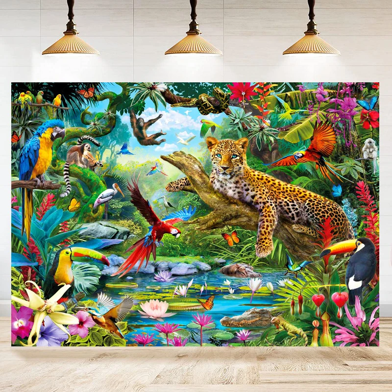 

Tropical Rain Forest Animals Scenic Photography Backdrop Large Banner Studio Background Poster Photobooth Props