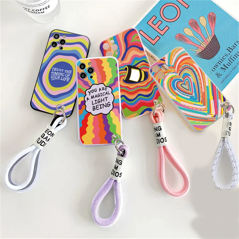 Love Heart Rainbow Graffiti TPU для iPhone 13 12 11 Pro Max мини-чехлы телефонов XS MAX X XR SE 2020 7 8 6 6S 5 5S Plus