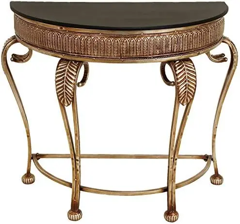 

Half Moon Console Table with Ornate Scroll Legs, 41" x 19" x 33", Gold