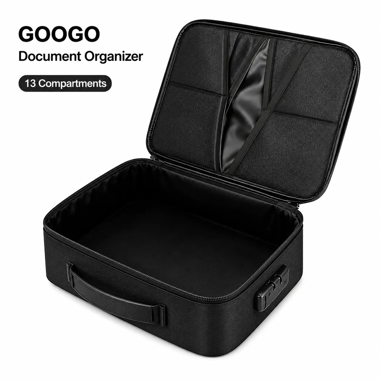 Фото Огнестойкая сумка для документов GOOGO, портативный органайзер для файлов на 13 отделений, черная, 27x36x10 см, для путешествий, офиса и безопасного хранения дома №2