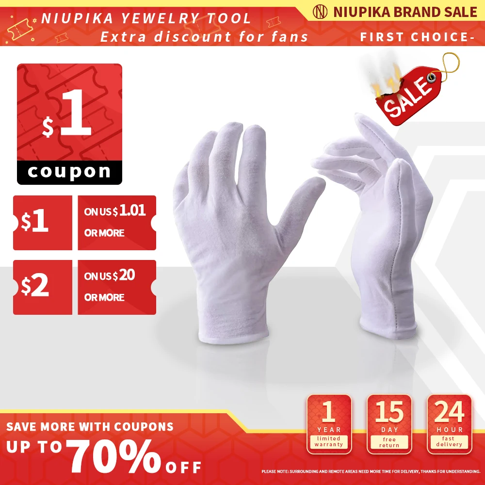 

2Pcs of Ultra-thin Elastic White Cotton Gloves Breathable Work Protective Jewelry Play