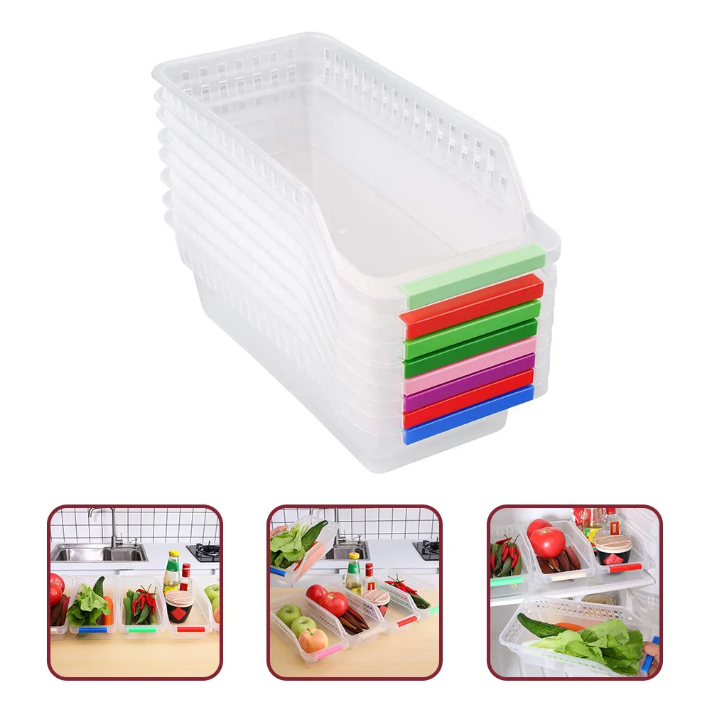 

8 Pcs Refrigerator Storage Basket Plastic Bin Fridge Bins Freezers Organizer Fruit Vegetable Pizza Containers Drink