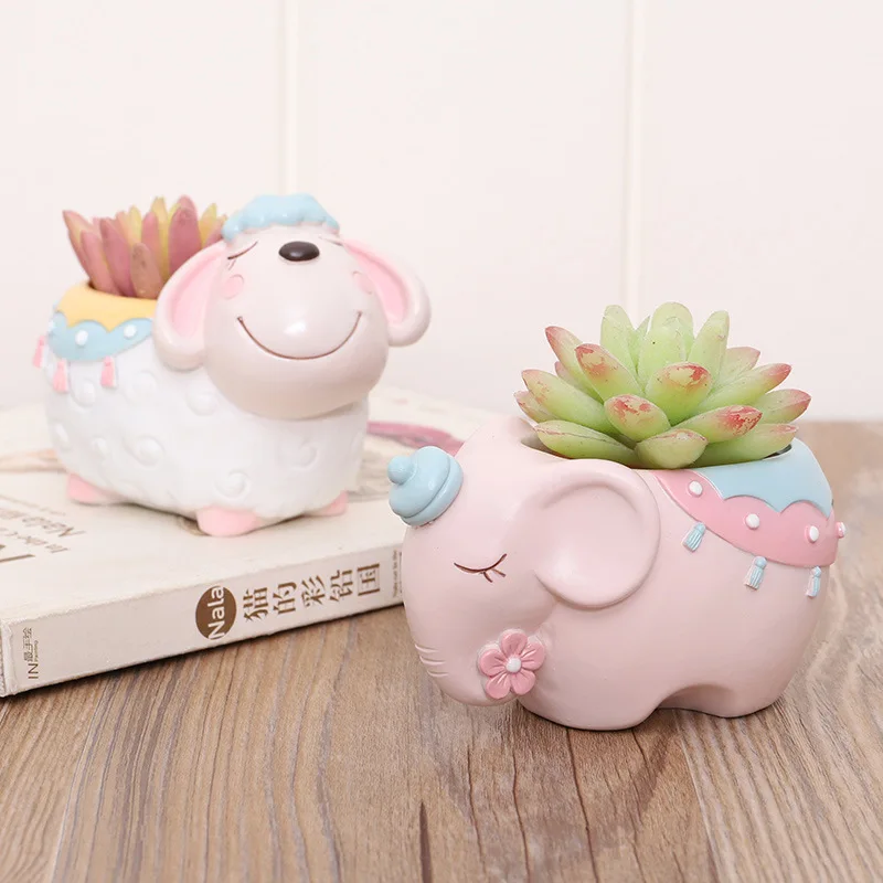 

Cartoon Animal Flowerpot Resin Elephant Table Top Potted Balcony Gardening Decoration Creative Meat Flower and Grass Utensils