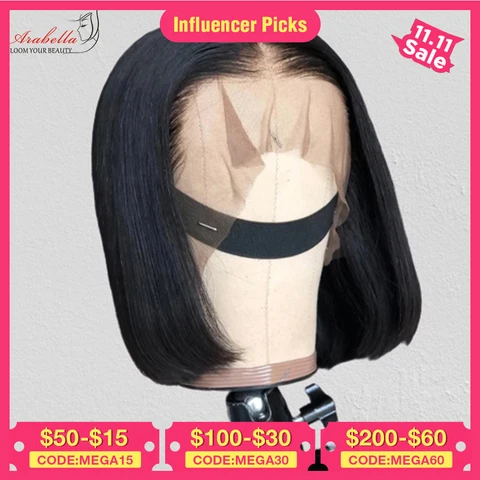 Парики боб, парики из человеческих волос на сетке спереди, 13x6, бразильские прямые волосы, предварительно выщипанные отбеленные узлы, парики арабила Реми на сетке спереди - изображение