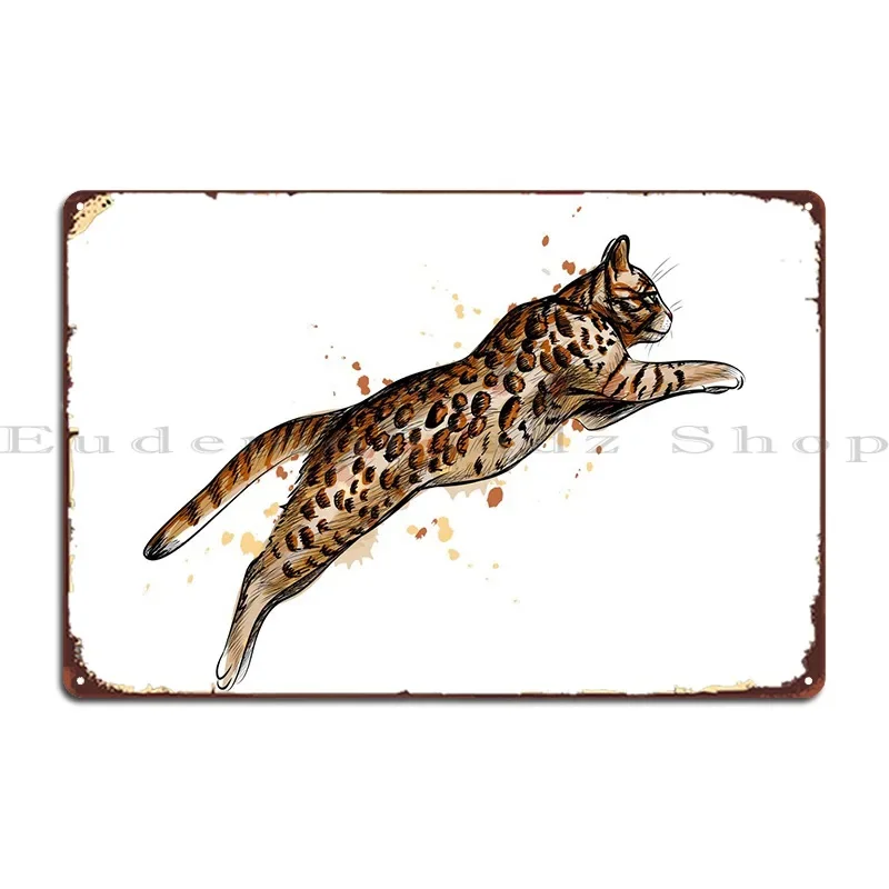 Бенгальский кот прыгает металлические знаки винтажная вечеринка дизайн