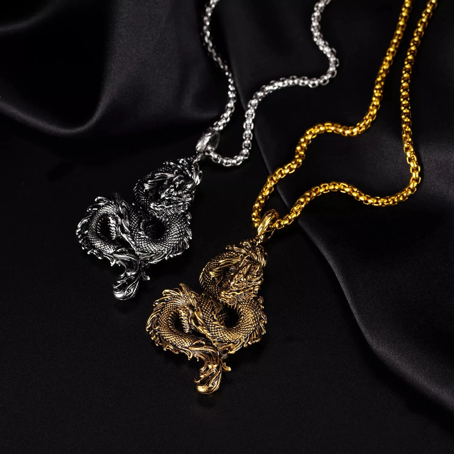 Fashion Gold Plated Dragon Necklace Dragon Charm Pendant Necklaces for Men Women Valentines Day Hip Hop Jewelry Choker Gifts