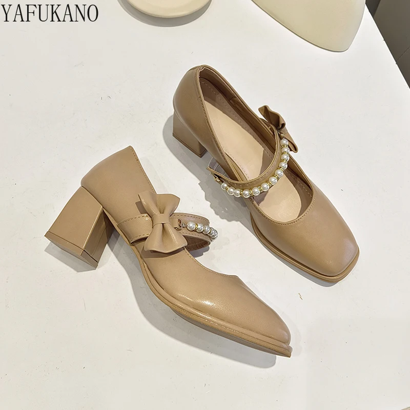 

Туфли-лодочки женские в стиле ретро с квадратным носком и бантом
