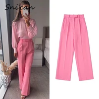 pink office ladies long pants fashion spring high waist casual women trousers za spring 2022 pantalon pour femme basic bottom