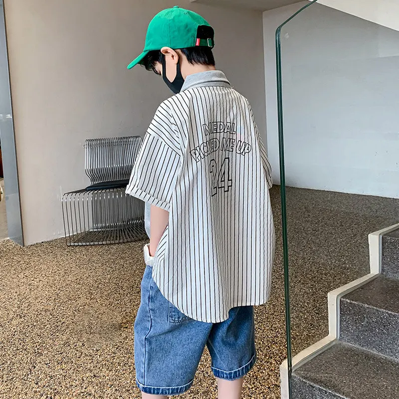 Рубашки для мальчиков-подростков Новинка лета 2022 Повседневная хлопковая блузка