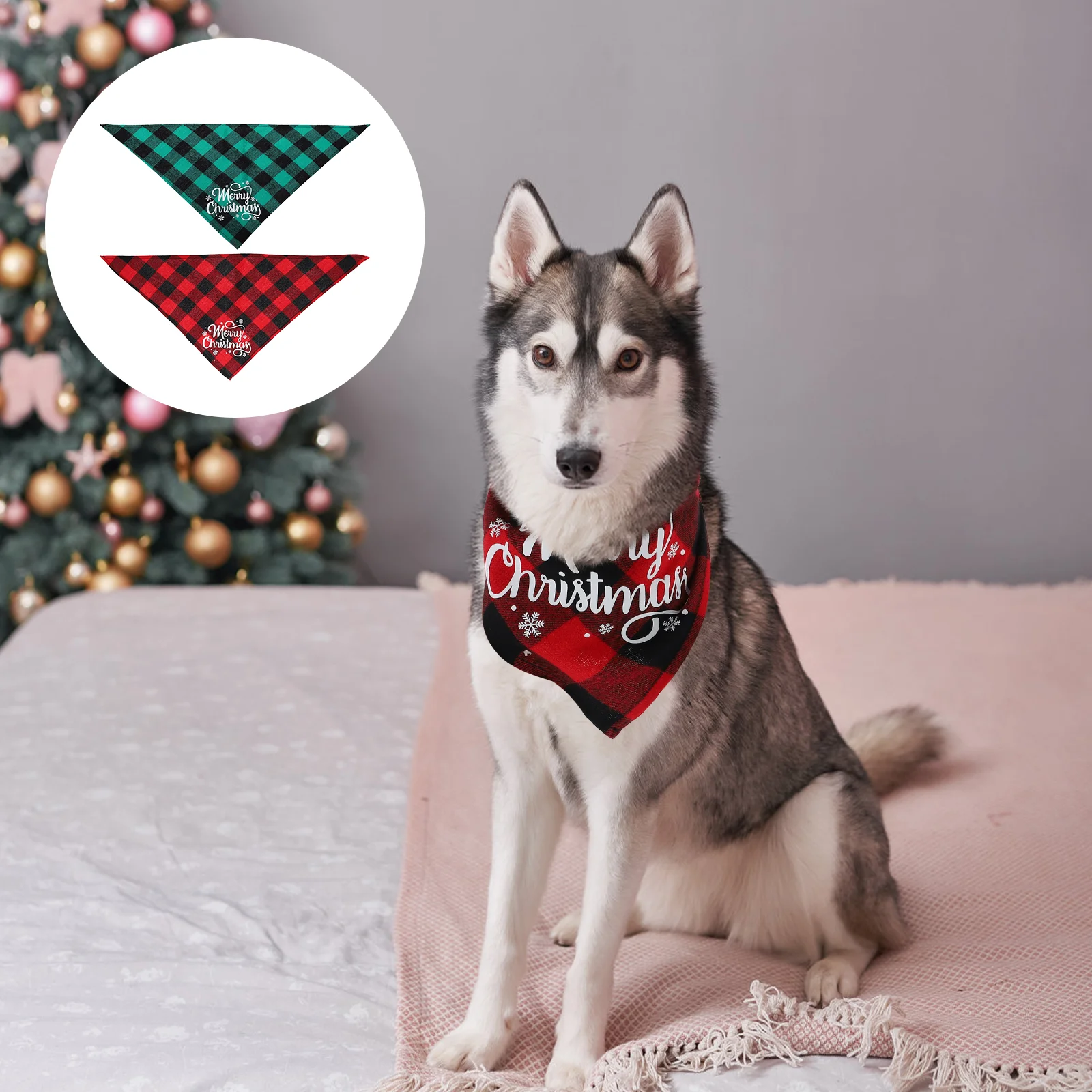 

Dog Christmas Scarf Bandana Plaid Petscarves Costume Supplies Bibs Triangle Holiday Bib Drooler Cat Accessories Santa Puppy