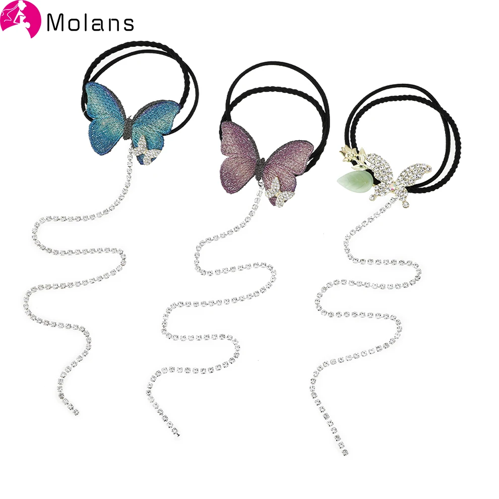 

Женские эластичные резинки для волос molan Sweet Butterfly, модный конский хвостик, стразы с кисточками, плетеные резинки для волос, аксессуары для во...