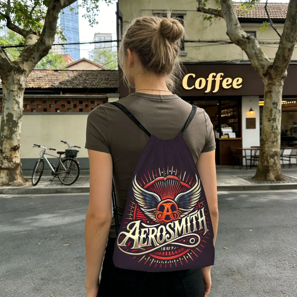 Фото Рюкзаки Rock Aerosmith Band, повседневные сумки на шнурке с карманами, сумки для обуви, сумки для книг, сумки для путешествий и школы №1