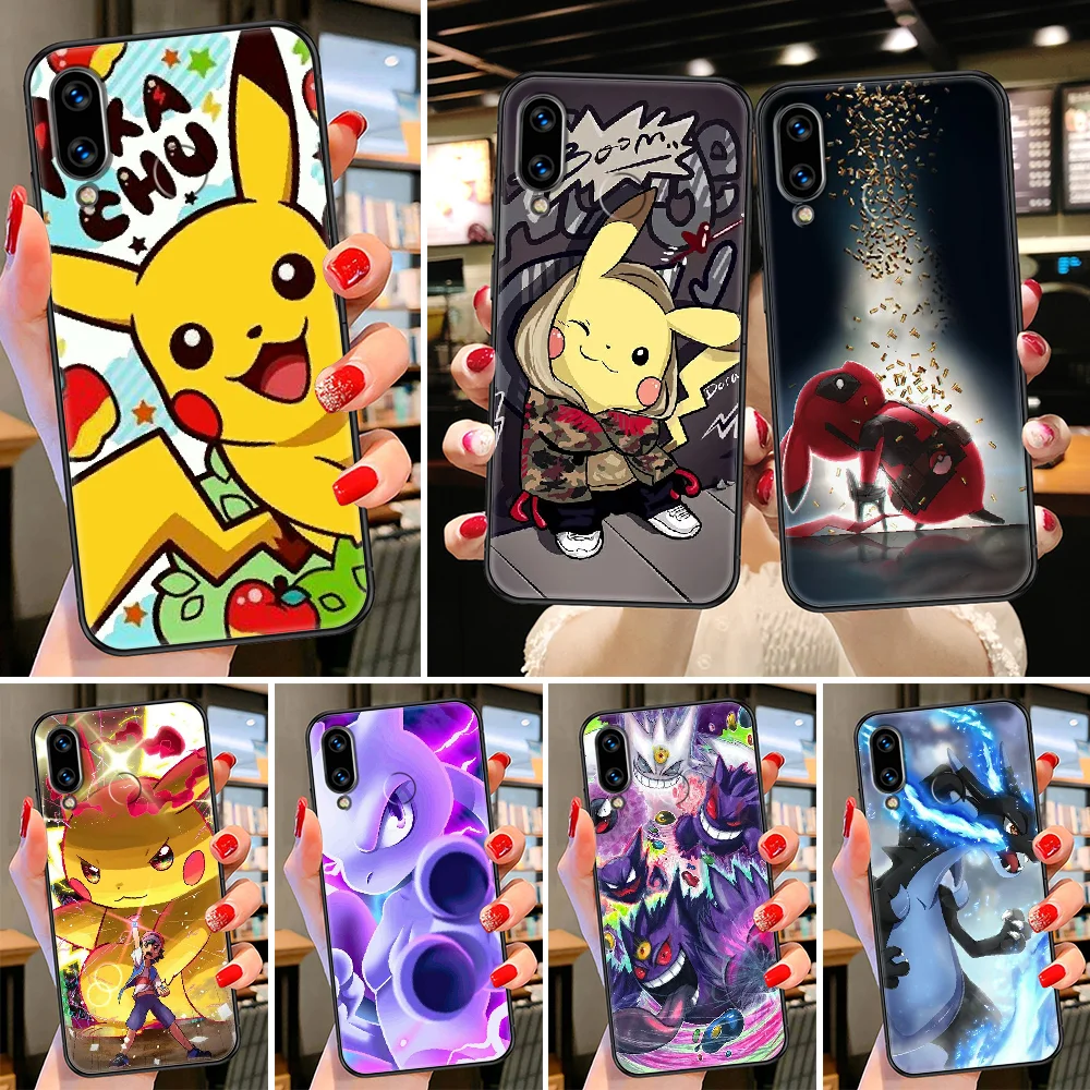 

Japanese Anime Pokemon Pikachu Phone case For Huawei Honor 6 7 8 9 10 10i 20 A C X Lite Pro Play black silicone Etui art back