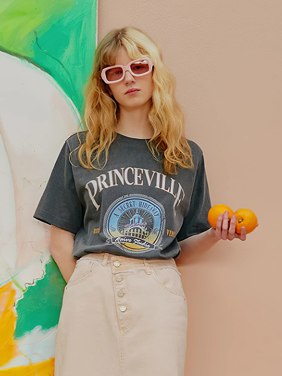 

Vintage Distressed Print Tee Shirts 2022 Summer Woman Short-sleeve Cotton Loose T-shirts Femme Simple Casual Tshirts Clothes
