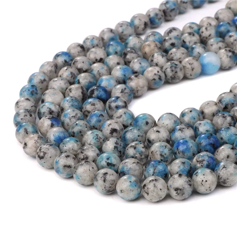 

15" Natural Stone Black Blue Spot K2 Jaspers Smooth Loose Spacer Beads For Jewelry Making DIY Bracelet Accessories 6/8/10mm
