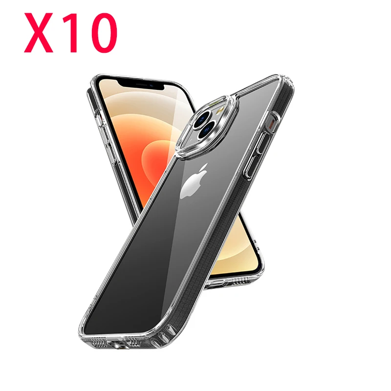

2.0mm tpu frame transparent phone case for iphone 14 13 12 11 pro max XR XS max 7 8 plus shockproof 1.5mm pc back fundas 10pcs
