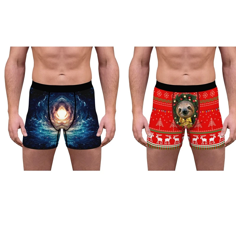 

2 Pcs Fashion Men's Fashion Breathable Inner Wear Boxer Briefs L, Black & Red