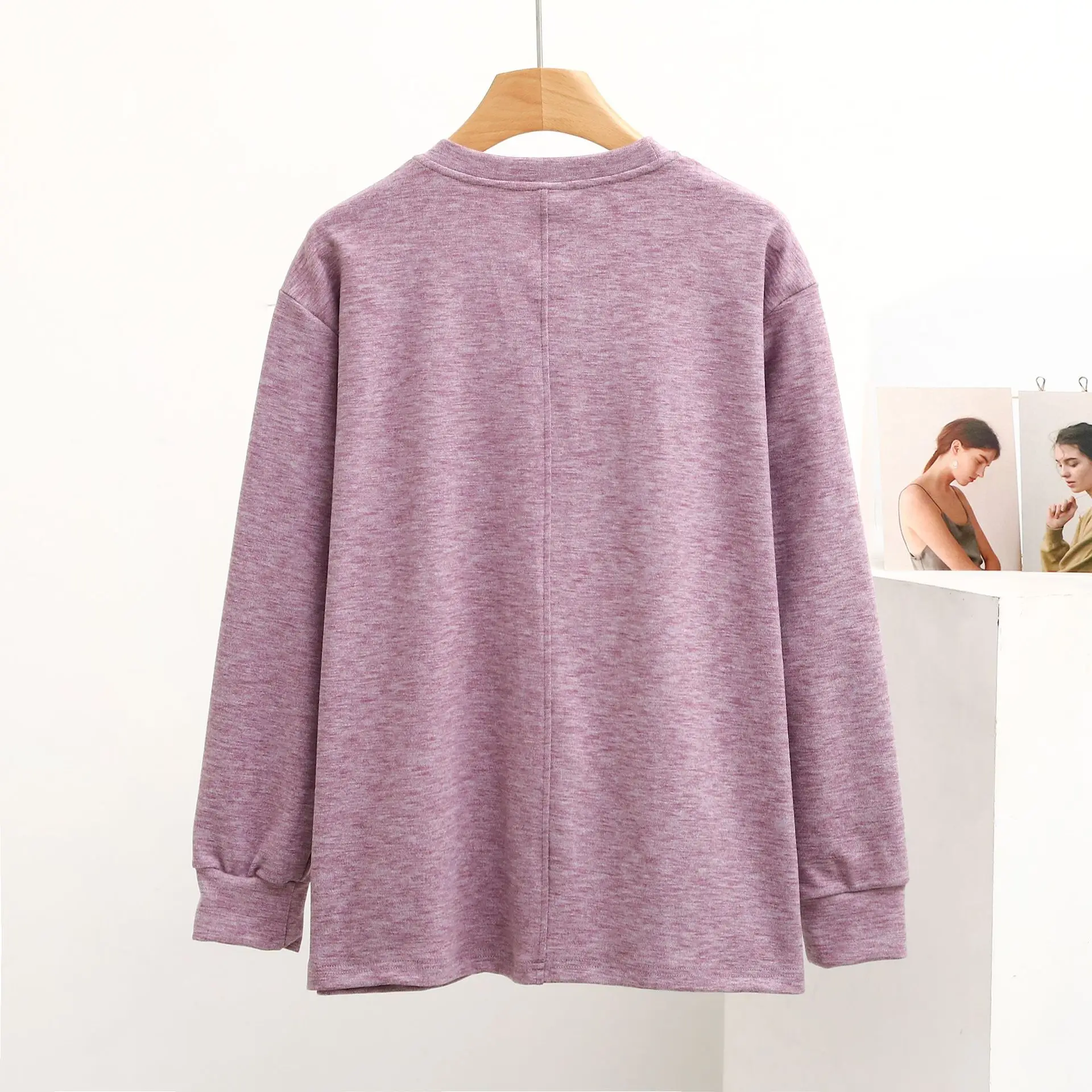 Women Loungewear Sweatshirt Pajamas Autumn Symphony Flat Velvet Round Neck Long Sleeve Pocket Fashion Thick One Piece Casual Top