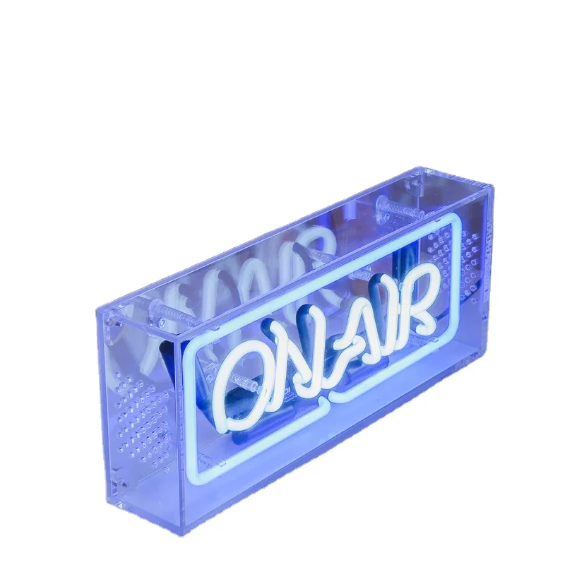 

Factory direct custom led ONAIR letter glass neon signs with transparent light box for desk bar decoration