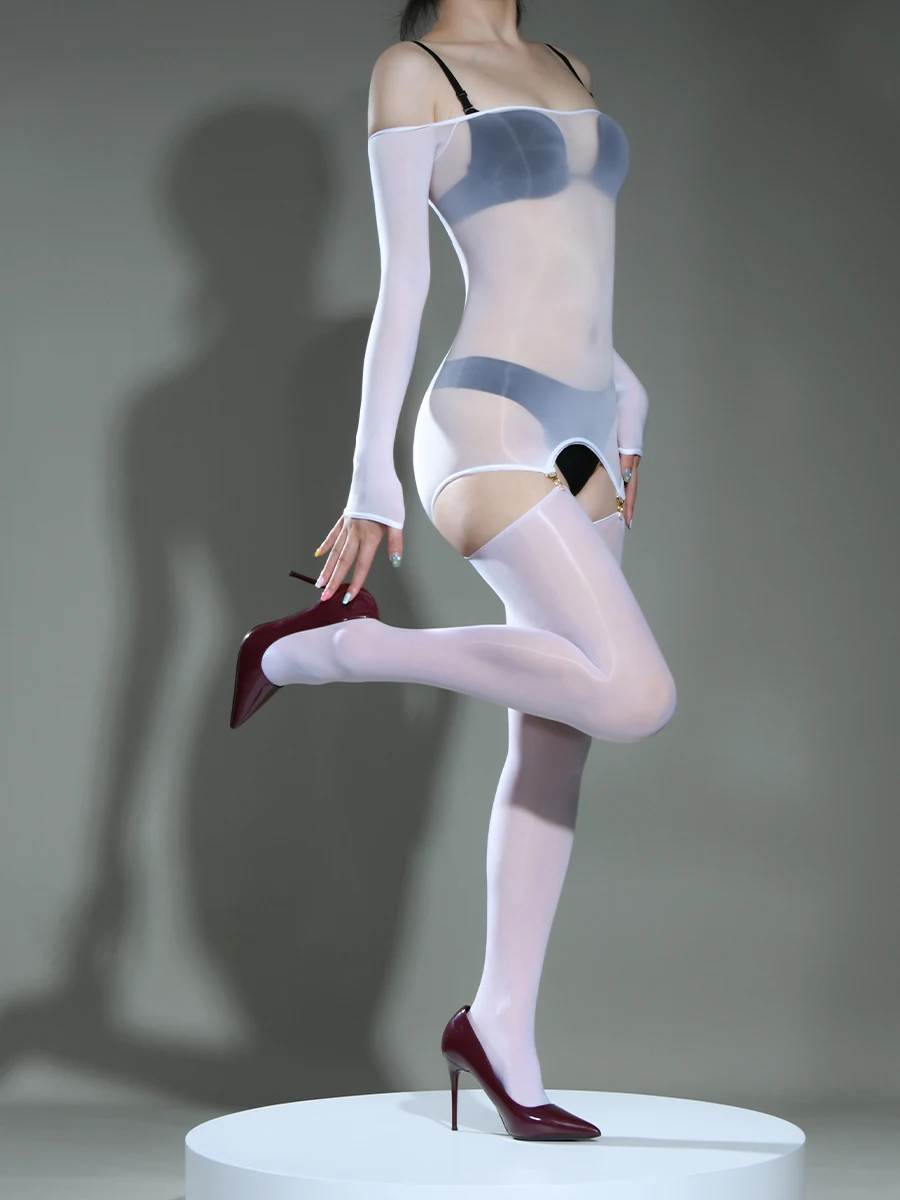 Блестящий нейлоновый наряд трико без бретелек с открытыми плечами Женский