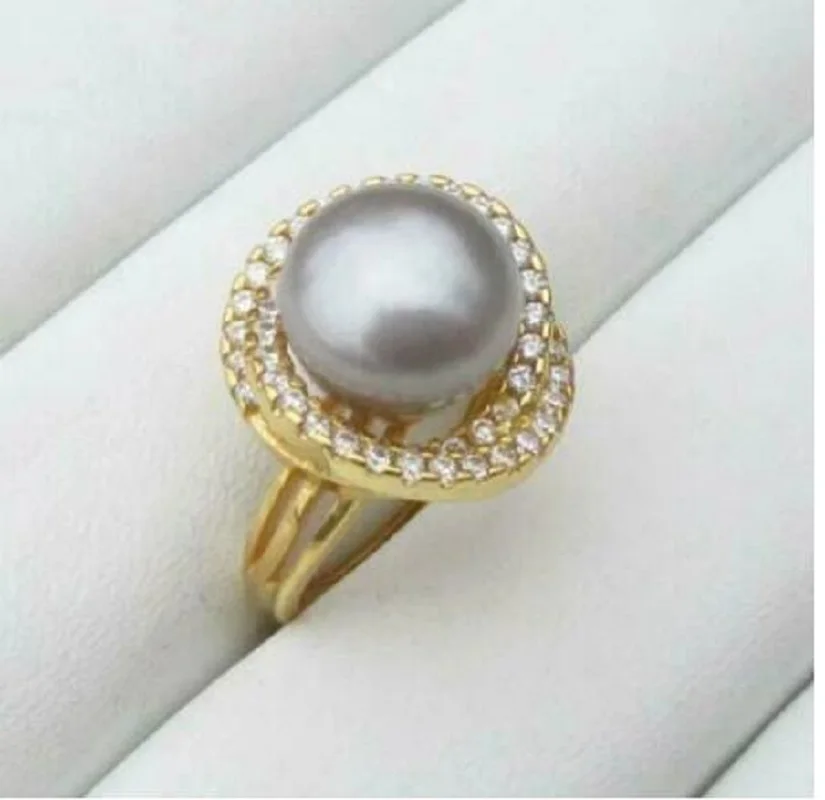 

elegant south sea 11-12mm silver grey pearl ring adjustable