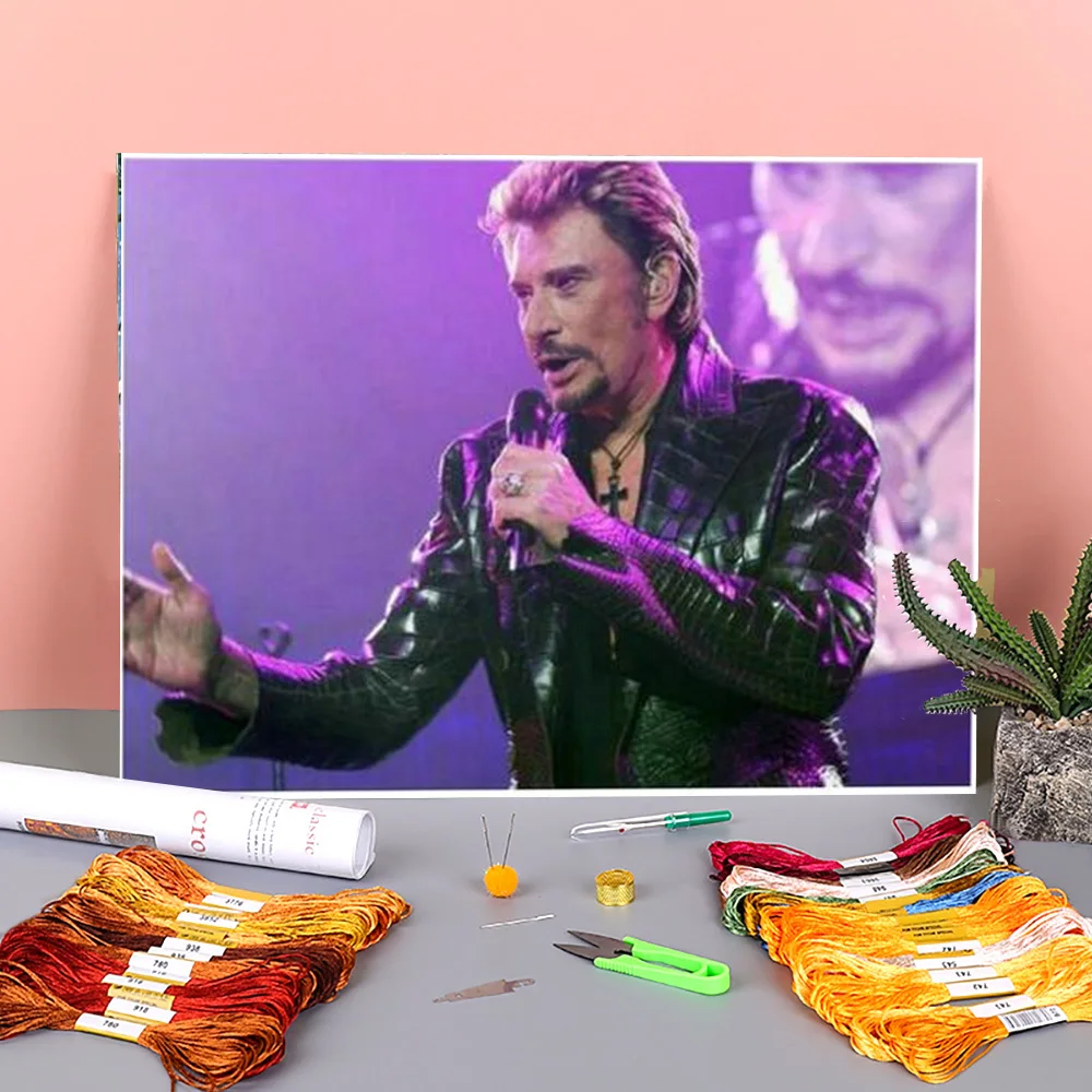 

Johnny Hallyday Printed Canvas 11CT Cross Stitch Complete Kit Embroidery DMC Threads Knitting Handicraft Painting Floss