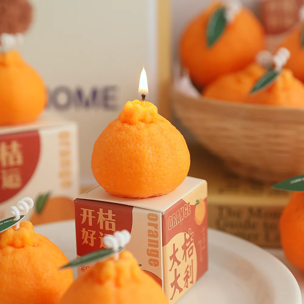 

Cute Orange Candle Handmade Souvenir Aromatherapy with Gift Box Soy Wax Scented Aromatic Candles Home Decoration