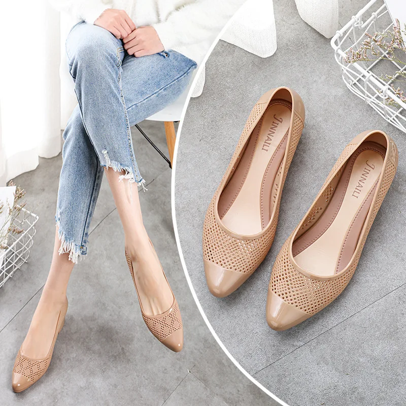 

2022 new summer cutout jelly shoes woman breathable loafers hollow out jelly flats ladies beach shoes pvc for women
