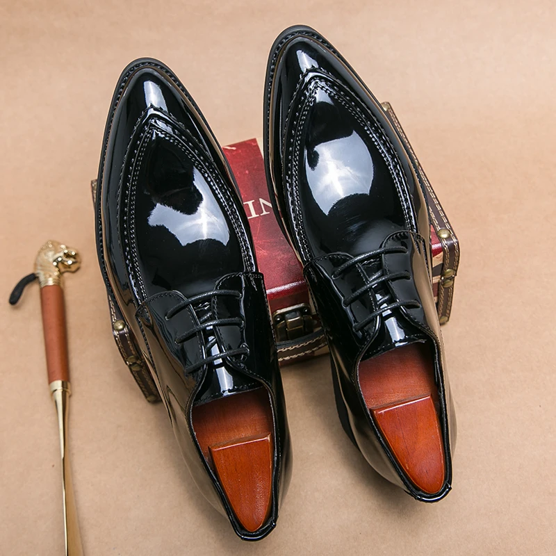 

Итальянские туфли-оксфорды для мужчин, роскошные свадебные туфли из лакированной кожи, Классические Оригинальные строгие туфли с острым носком