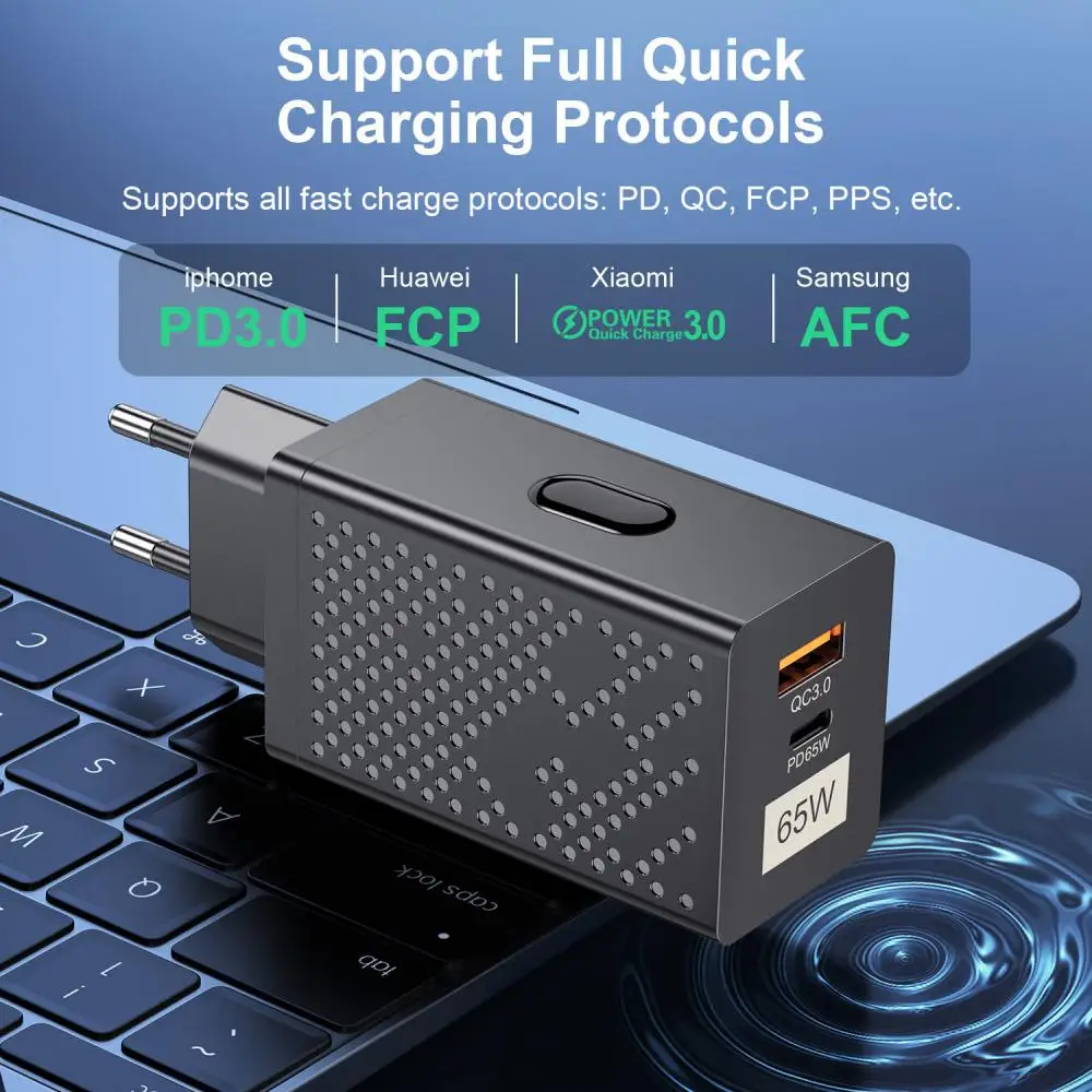 

Eu Us Kr Plug Pd 65w Gan Charger New Wall Charger Adapter Fast Charging For Tablets Laptop Qc 4.0 Qc 3.0 Usb Type C Fast Charger