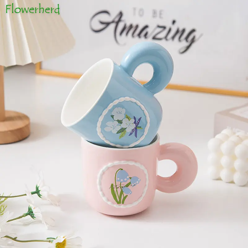 

Кружка с толстой ручкой, цветочные цветы, винтажная керамическая чашка для кофе и чая, кружки, элегантное соотношение цены и качества
