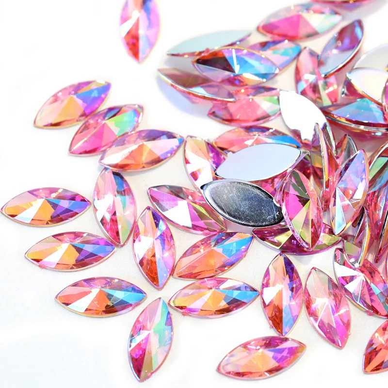 

High Quality New 5x10mm100pcs Horse Eye Acrylic Pointed Flat Bottom Rhinestone Diy Clothing Wedding Accessories