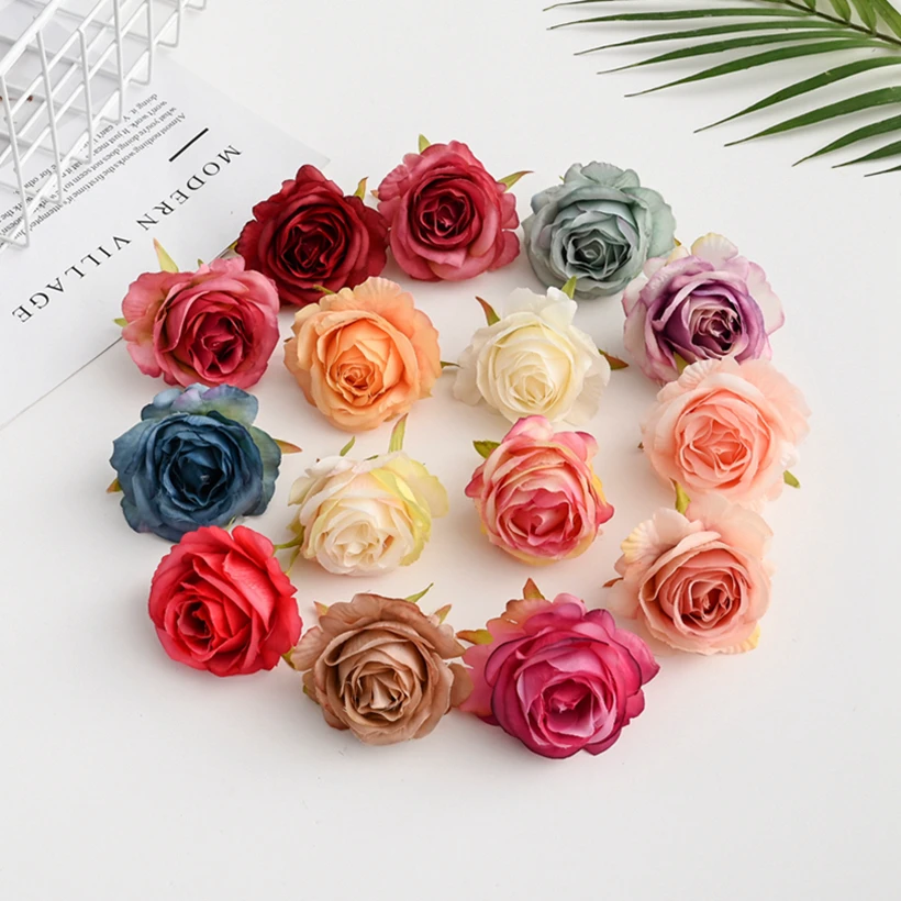

100Pcs Artificial Flowers for Home Wedding Decoration Handicrafts Christmas Wreath A Cap Scrapbooking Bride Silk Roses Wholesale