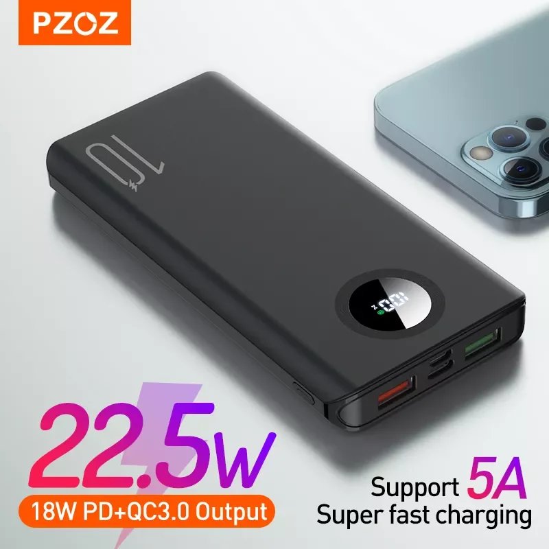 

PZOZ Power Bank 10000mAh Portable Charger PowerBank 20000 Mobile Phone External Battery Fast Charge For iPhone PoverBank